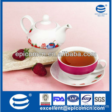 Daily use personalized household ceramic tea set for one with strawberry painting